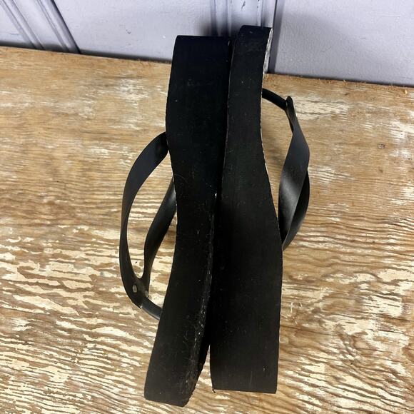 Tory Burch Wedge Platform Flip Flops Sz 8 Sandals Black White Geometric Resort - Picture 11 of 12